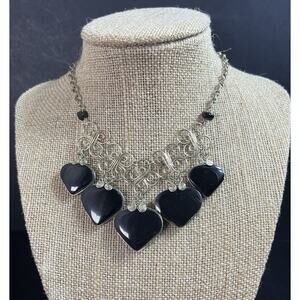 Obsidian Semiprecious Stone & Alpaca Silver Handmade Necklace From Peru NEW